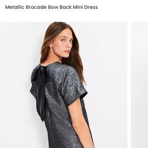 LOFT Metallic Brocade Bow Back Mini Dress - Silver and Black